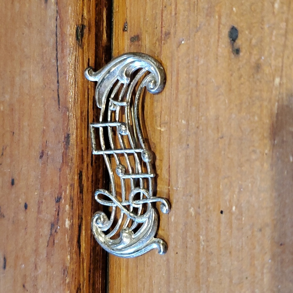 BEAU Sterling Treble Clef Musical Notes Pin Brooch Silver